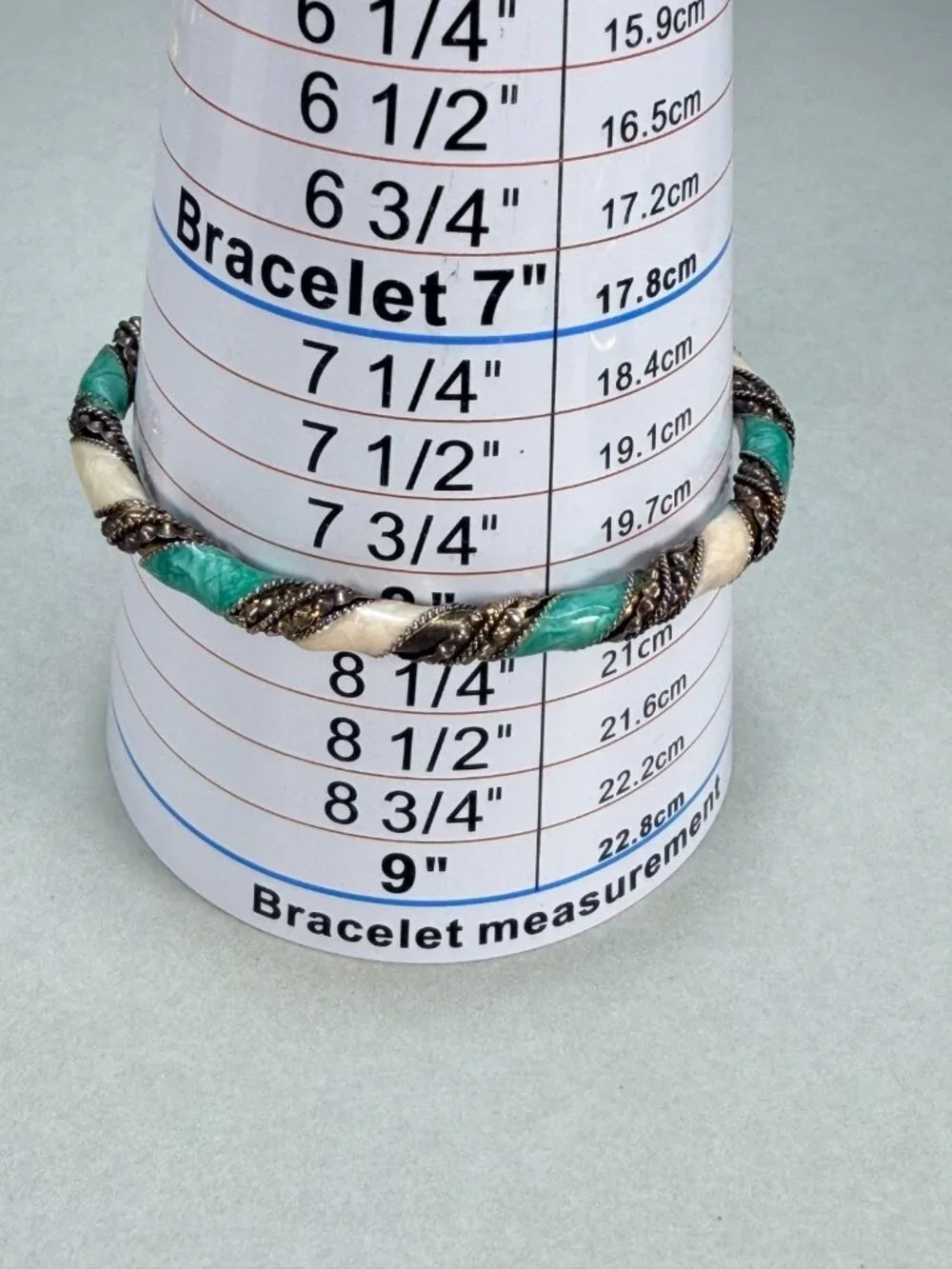 Vintage Silver Tone Twisted Bangle Green And White Enamel Filigree Bracelet